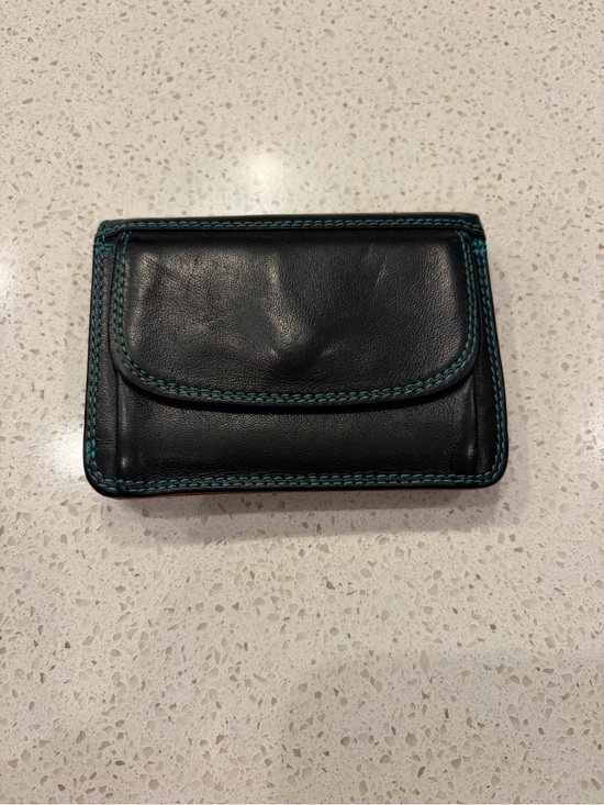 Mywalit Other - Mywalit Men's Black Nappa Leather Mini Trifold Wallet Teal Stitching